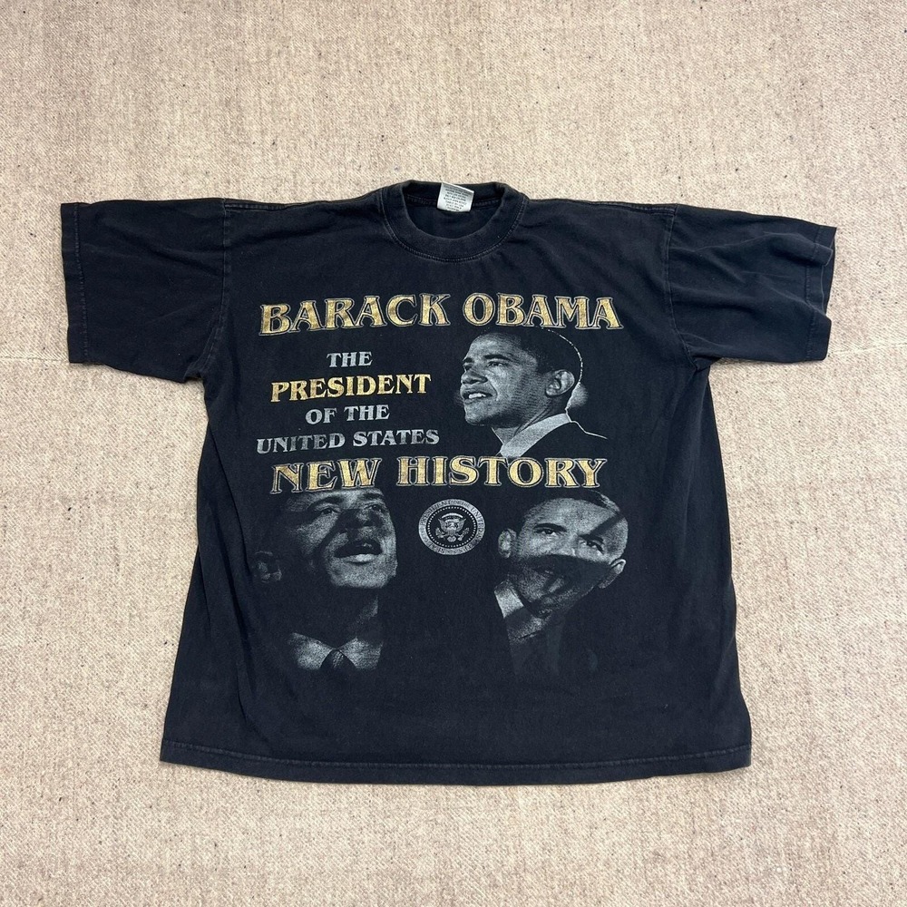 Vintage Barack Obama Shirt Mens XL Black 2008 President USA